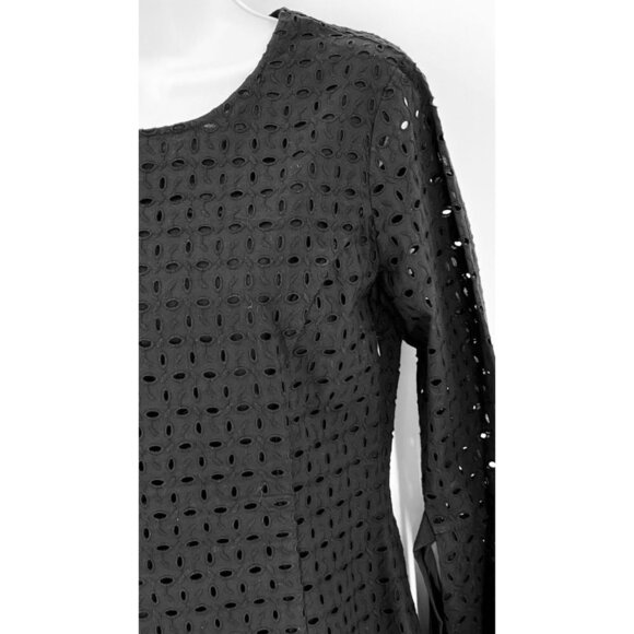 Avec Les Filles Eyelet Bell Sleeve Dress Size S Black Back Cutout NWT - Picture 6 of 16